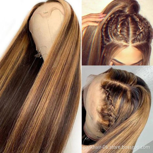 Full Lace Wig 150% Density Color Ombre Wigs #27/#613 Brazilian Remy Piano Color Human Hair Lace Front Wig 8"-30"